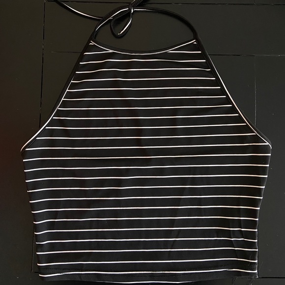 SHEIN halter crop top black & white stripes - Picture 1 of 3